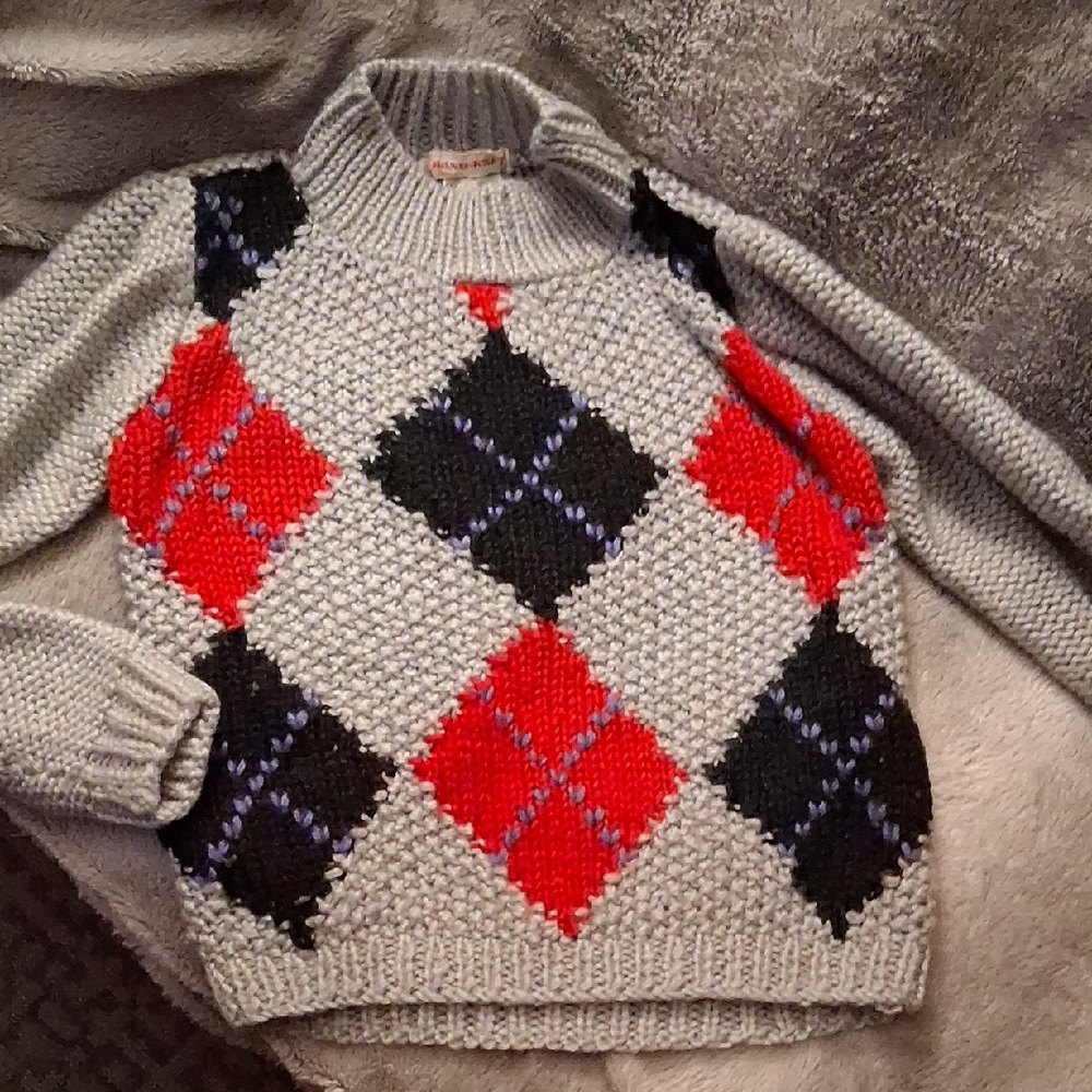 Hand Knit Vintage 80s 90s Ugly Retro Argyle Sweater